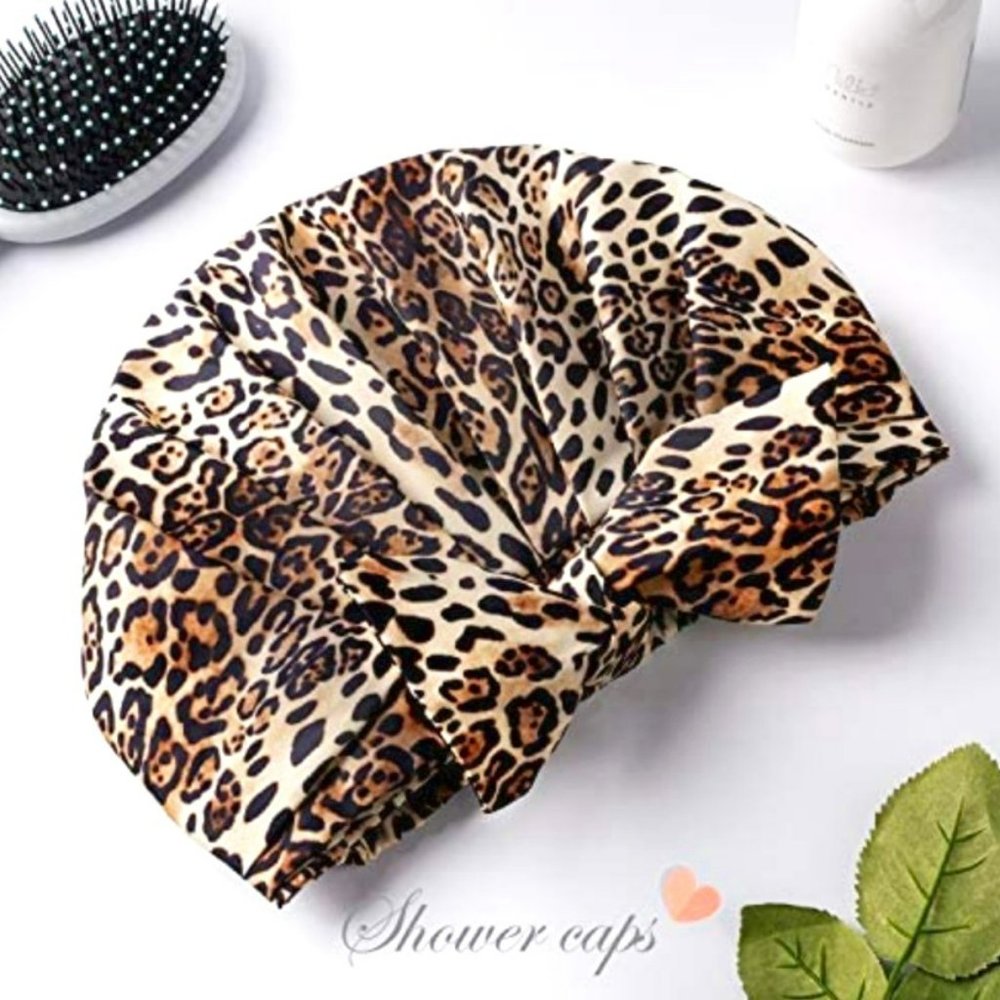 Leotruny Leopard Reusable Shower Cap W/Bow.